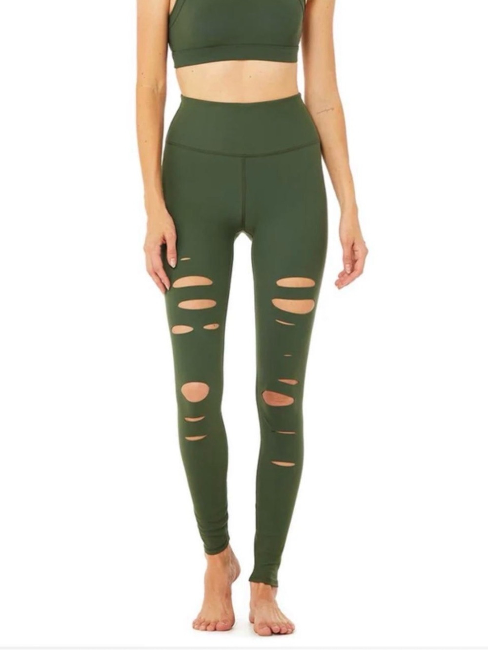 Alo Yoga Ripped Warrior Hunter Green Women’s Leggings Small High Waist Comfy
